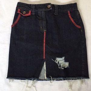 Distressed Hand Embroidered Accents on Denim Skirt